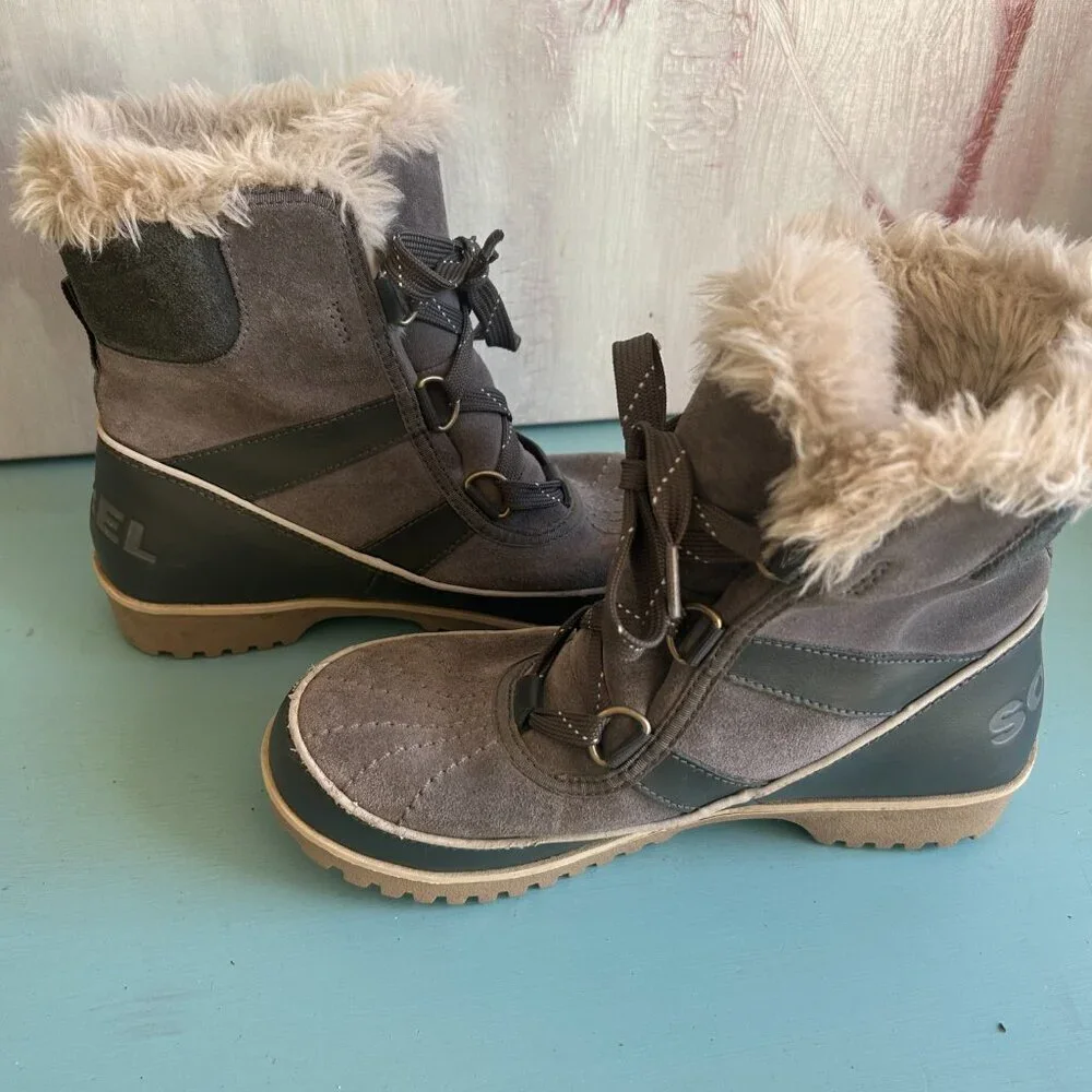 Sorel Tivoli II  Tall Ankle Fur Lined Lace Up Winter Snow Boots Size 6.5 Women's